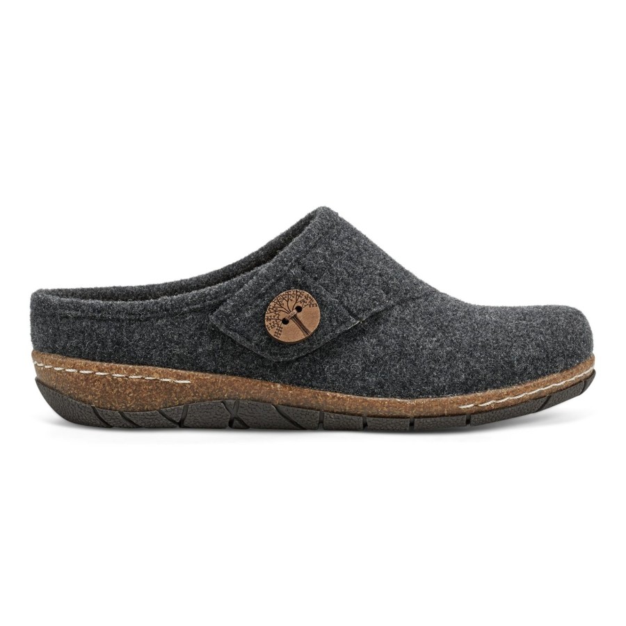 Casual Earth Shoes | Ezra Round Toe Casual Slip-On Flat Clogs Dark Gray