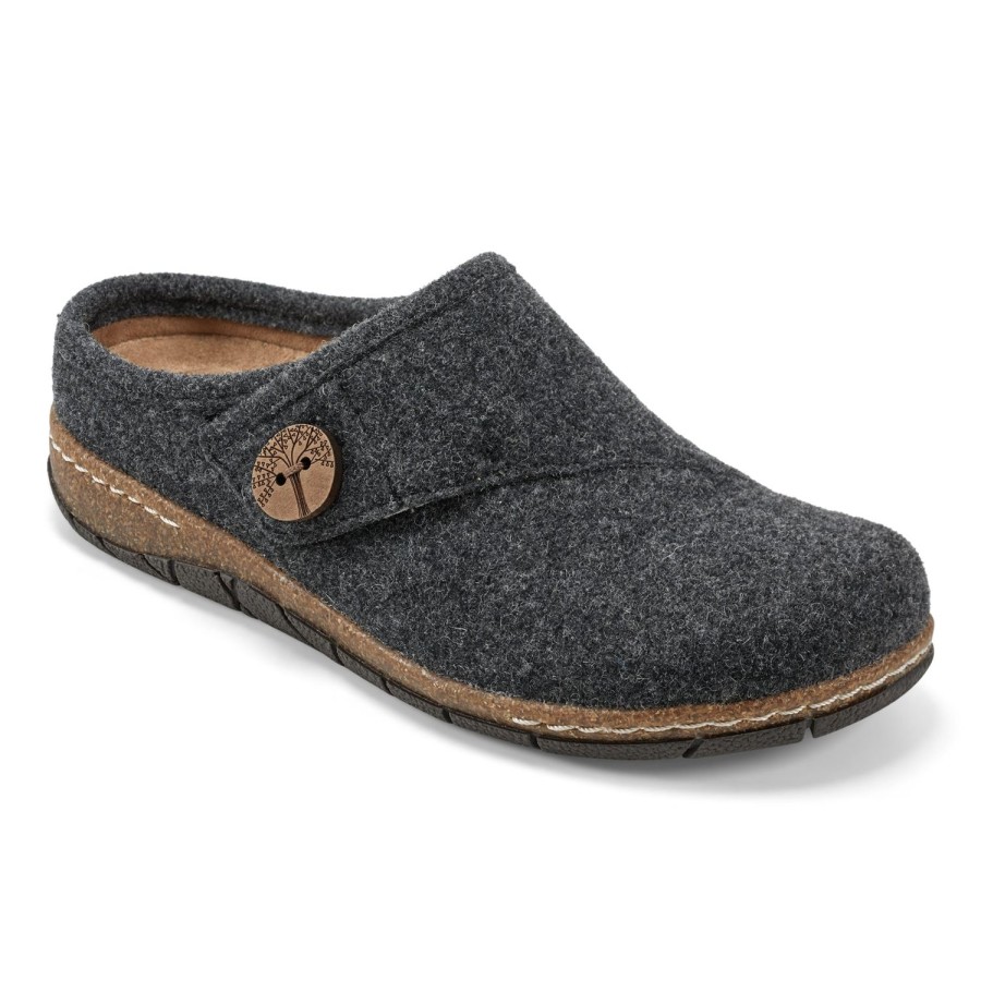 Casual Earth Shoes | Ezra Round Toe Casual Slip-On Flat Clogs Dark Gray