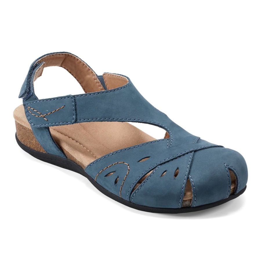 Casual Earth Shoes | Birdine Casual Round Toe Slip-On Sandals Medium Blue