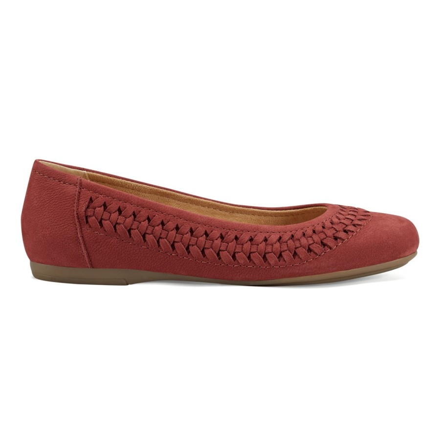 Casual Earth Shoes | Jett Woven Round Toe Slip-On Dress Flats Dark Red