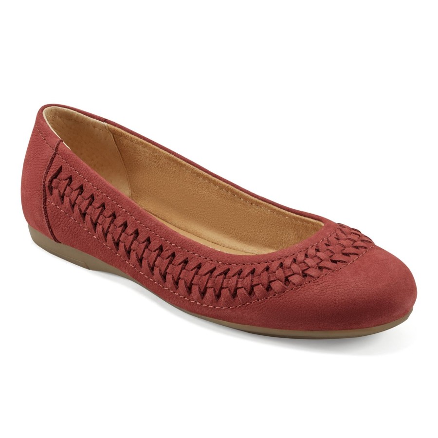 Casual Earth Shoes | Jett Woven Round Toe Slip-On Dress Flats Dark Red