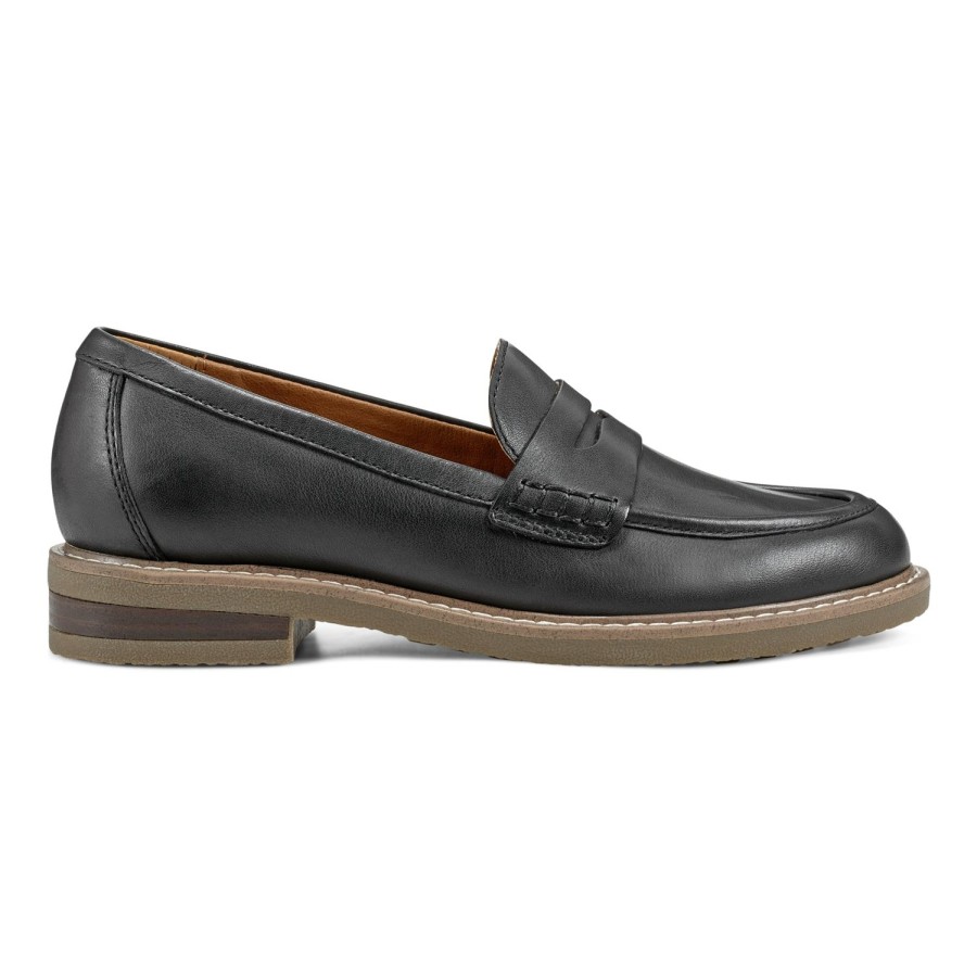 Casual Earth Shoes | Javas Round Toe Casual Slip-On Penny Loafers Black