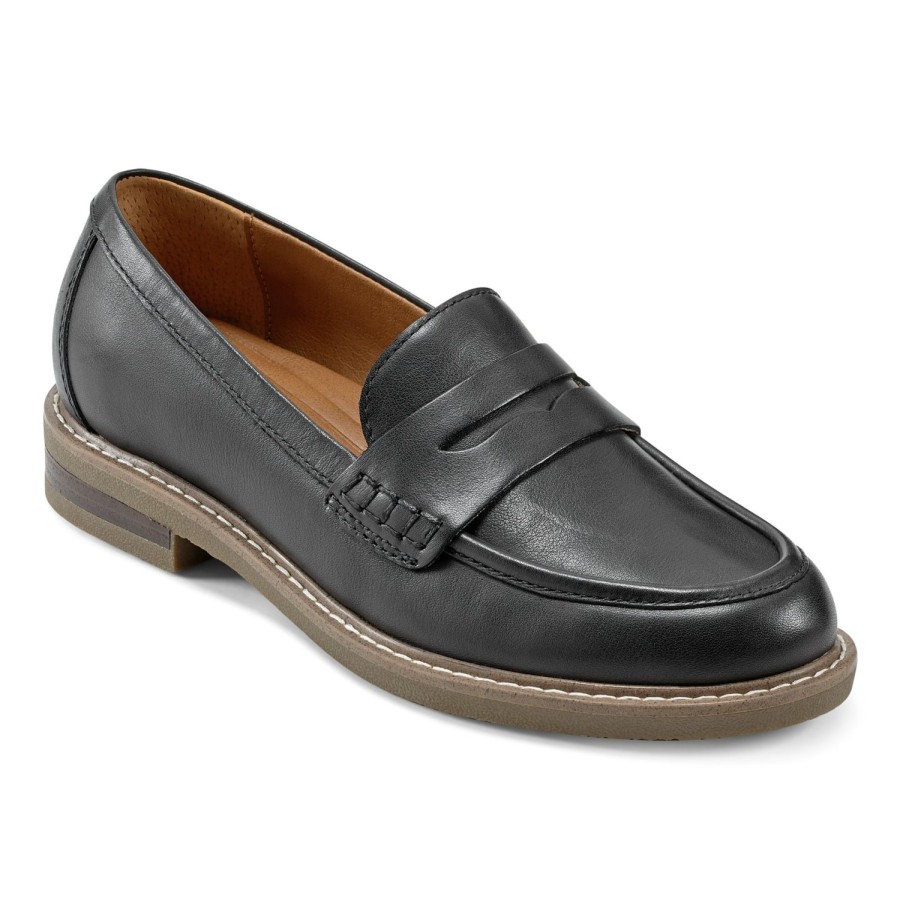 Casual Earth Shoes | Javas Round Toe Casual Slip-On Penny Loafers Black