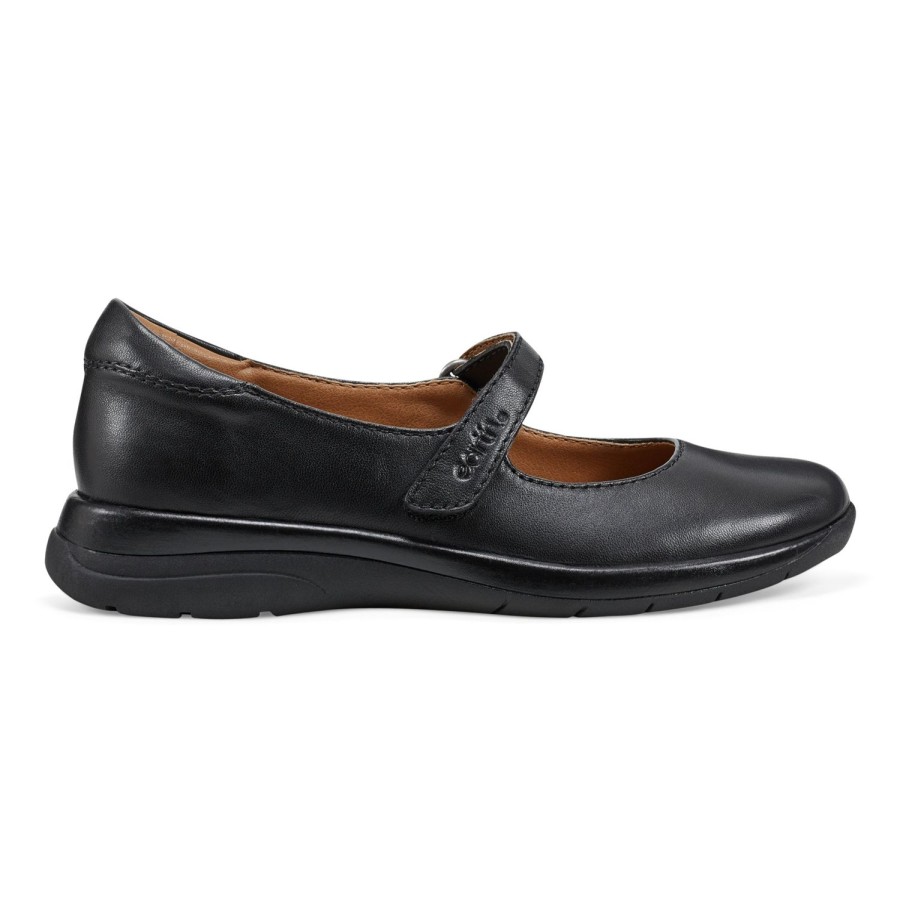 Casual Earth Shoes | Tose Lug Sole Square Toe Casual Ballet Flats Black