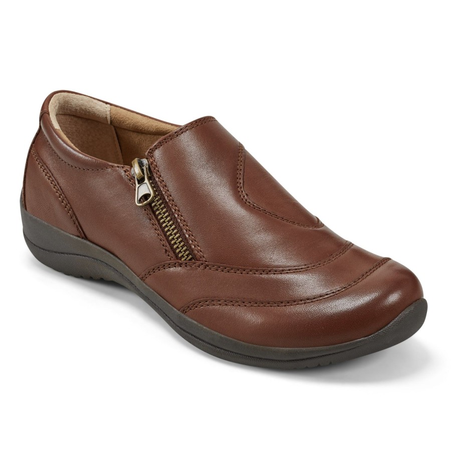 Casual Earth Shoes | Farraday Round Toe Casual Slip-On Flats Medium Brown