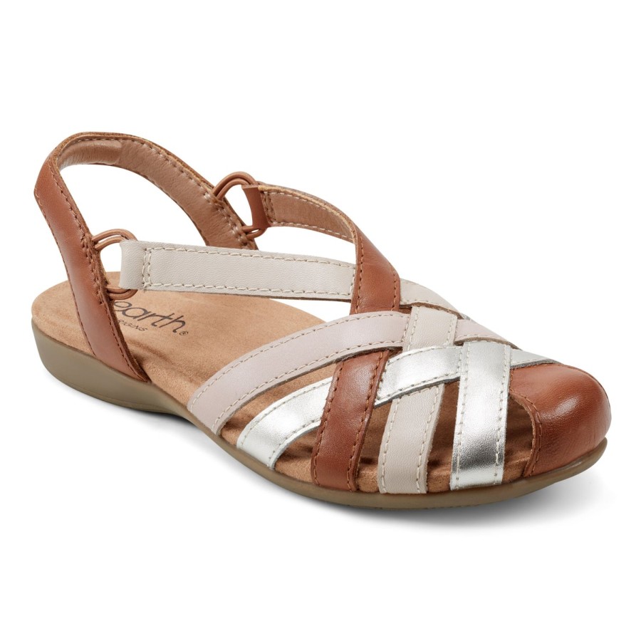 Casual Earth Shoes | Berri Woven Casual Round Toe Slip-On Sandals Medium Brown