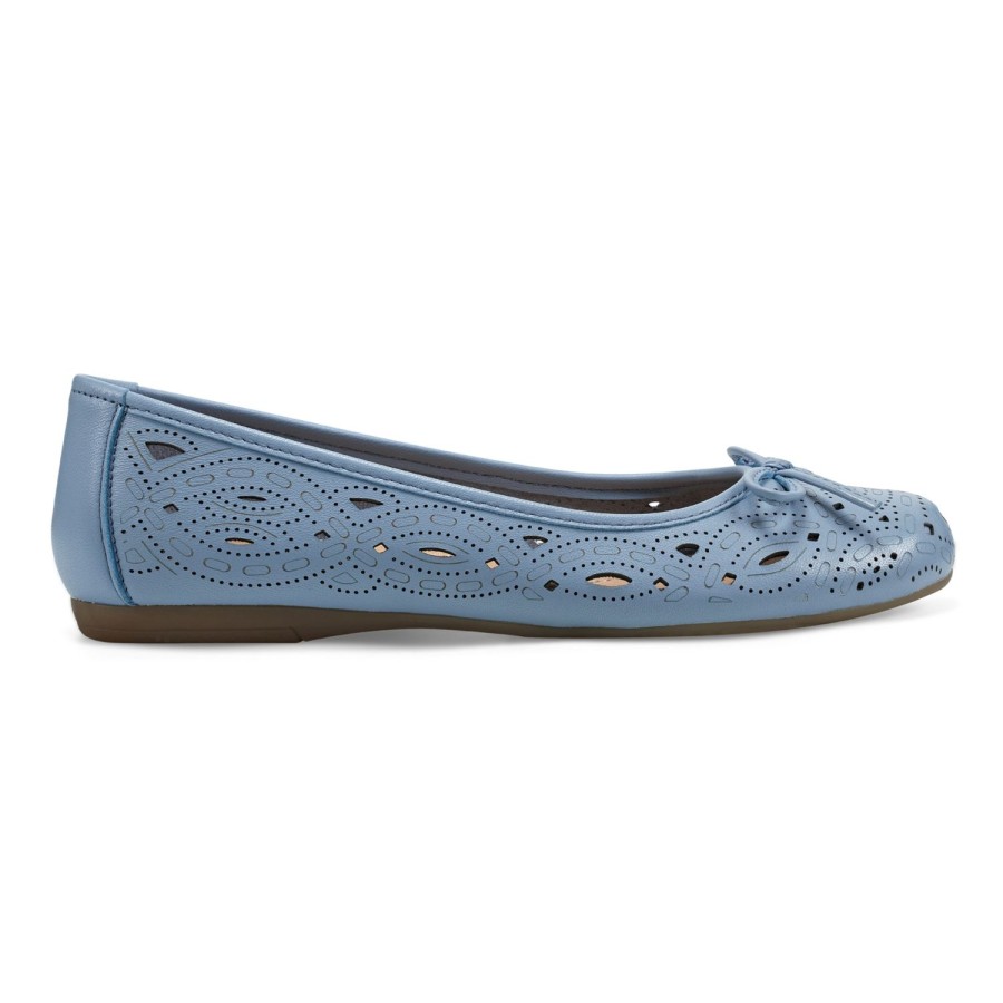 Casual Earth Shoes | Josie Laser Cut Round Toe Casual Ballet Slip-On Flats Light Blue