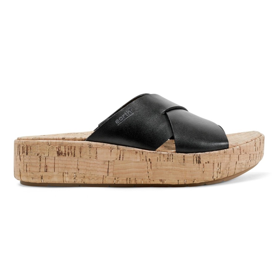 Casual Earth Shoes | Scout Casual Slip-On Wedge Platform Sandals Black