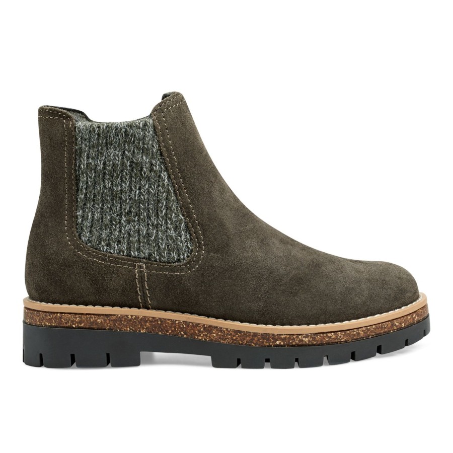 Boots & Booties Earth Shoes | Aydin Round Toe Casual Lug Sole Booties Dark Green