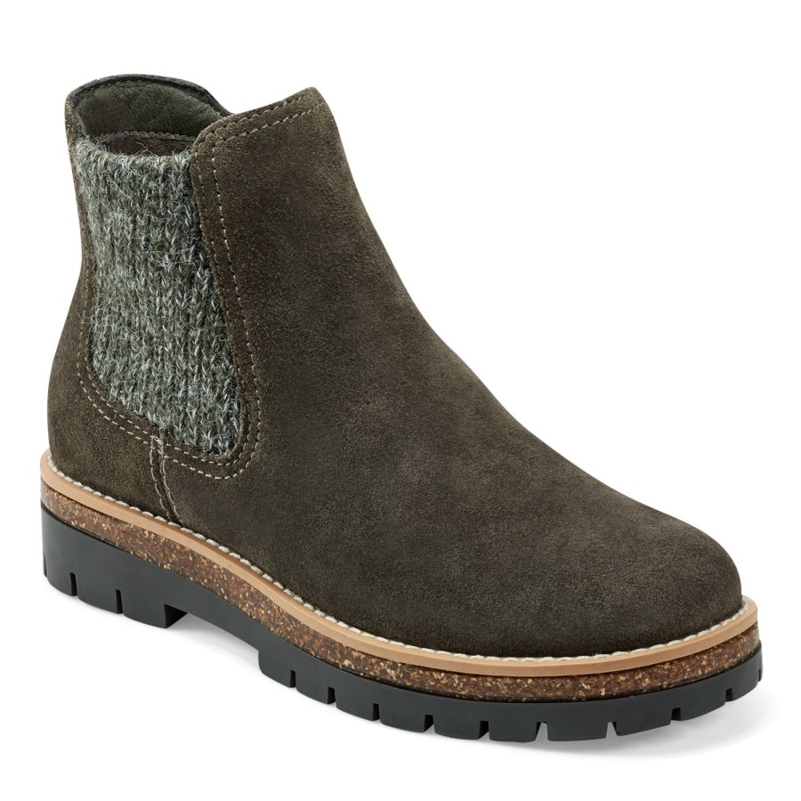 Boots & Booties Earth Shoes | Aydin Round Toe Casual Lug Sole Booties Dark Green