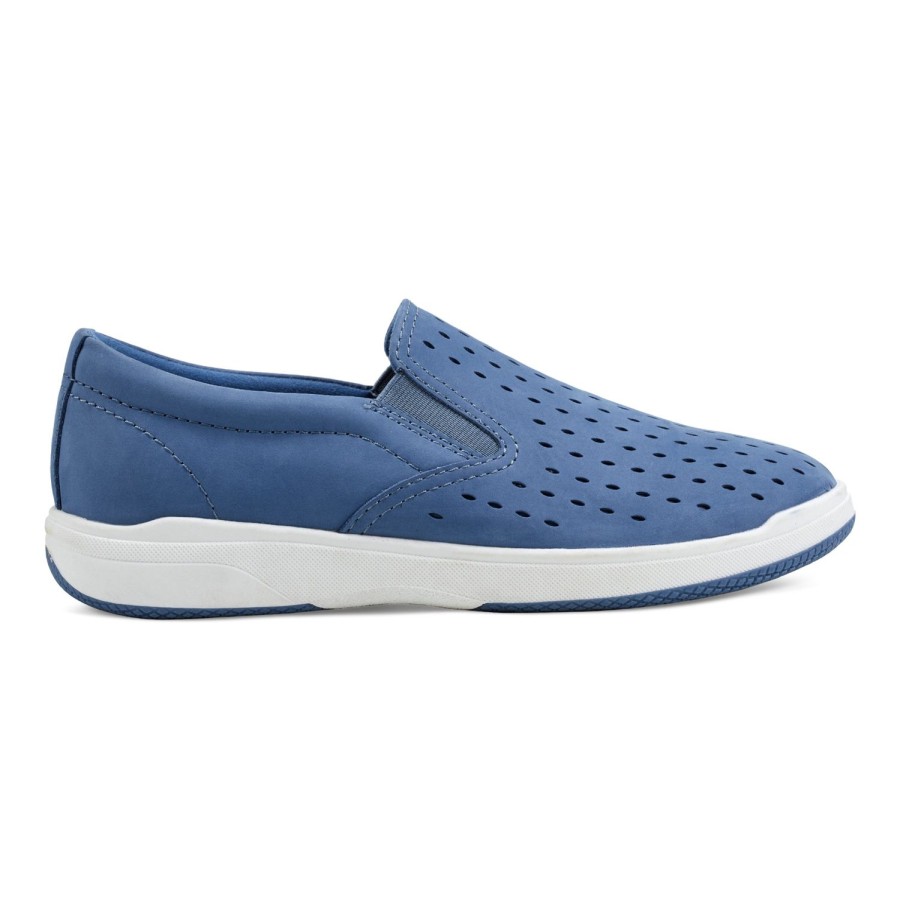 Casual Earth Shoes | Nel Laser Cut Round Toe Casual Slip-On Sneakers Medium Blue