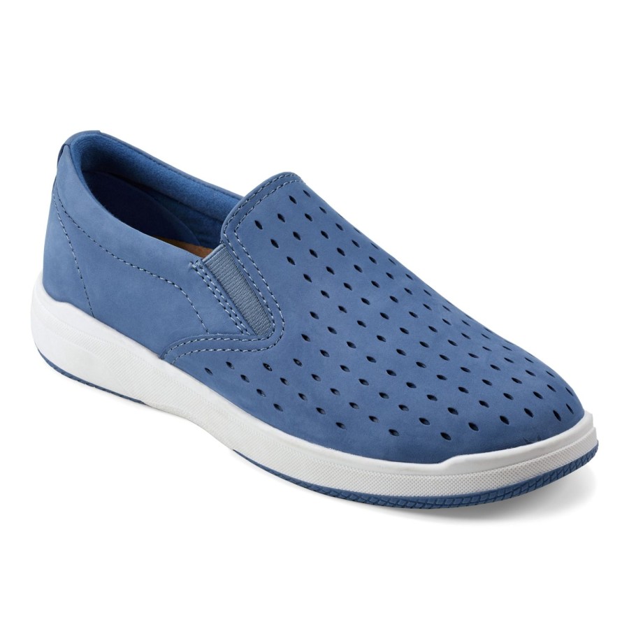 Casual Earth Shoes | Nel Laser Cut Round Toe Casual Slip-On Sneakers Medium Blue