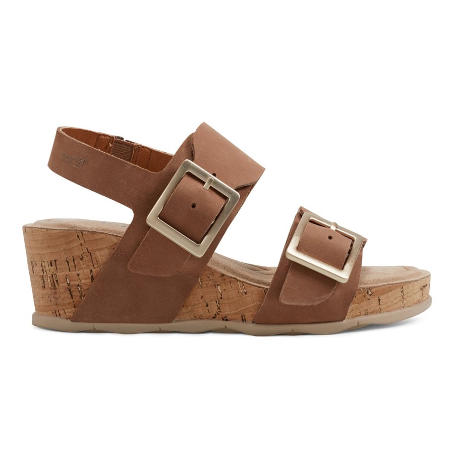 Casual Earth Shoes | Willa Strappy Casual Mid Cork Wedge Sandals Medium Natural