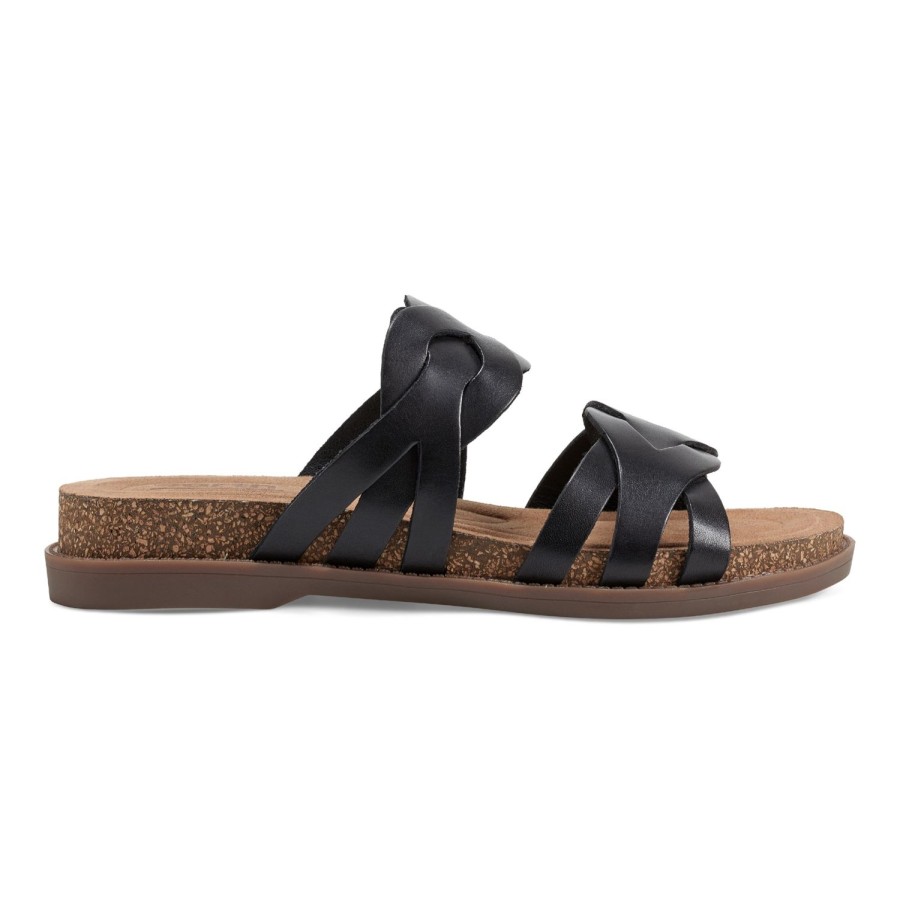 Casual Earth Shoes | Desty Round Toe Woven Casual Slip-On Sandals Black