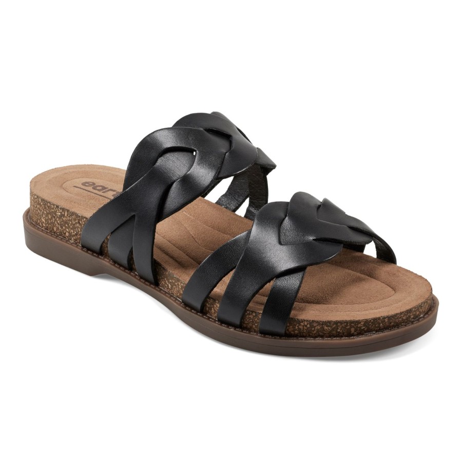 Casual Earth Shoes | Desty Round Toe Woven Casual Slip-On Sandals Black