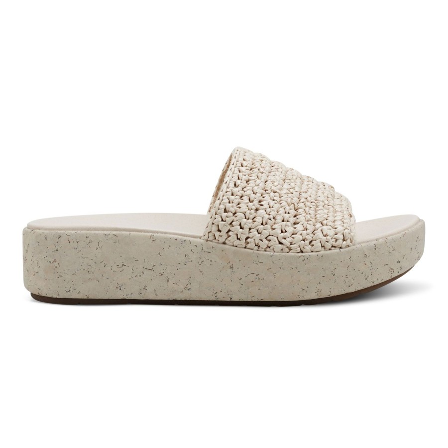 Casual Earth Shoes | Sachan Casual Slip-On Wedge Platform Sandals Ivory