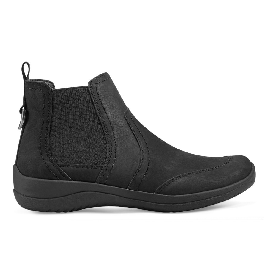 Boots & Booties Earth Shoes | Faine Round Toe Casual Slip-On Flat Booties Black