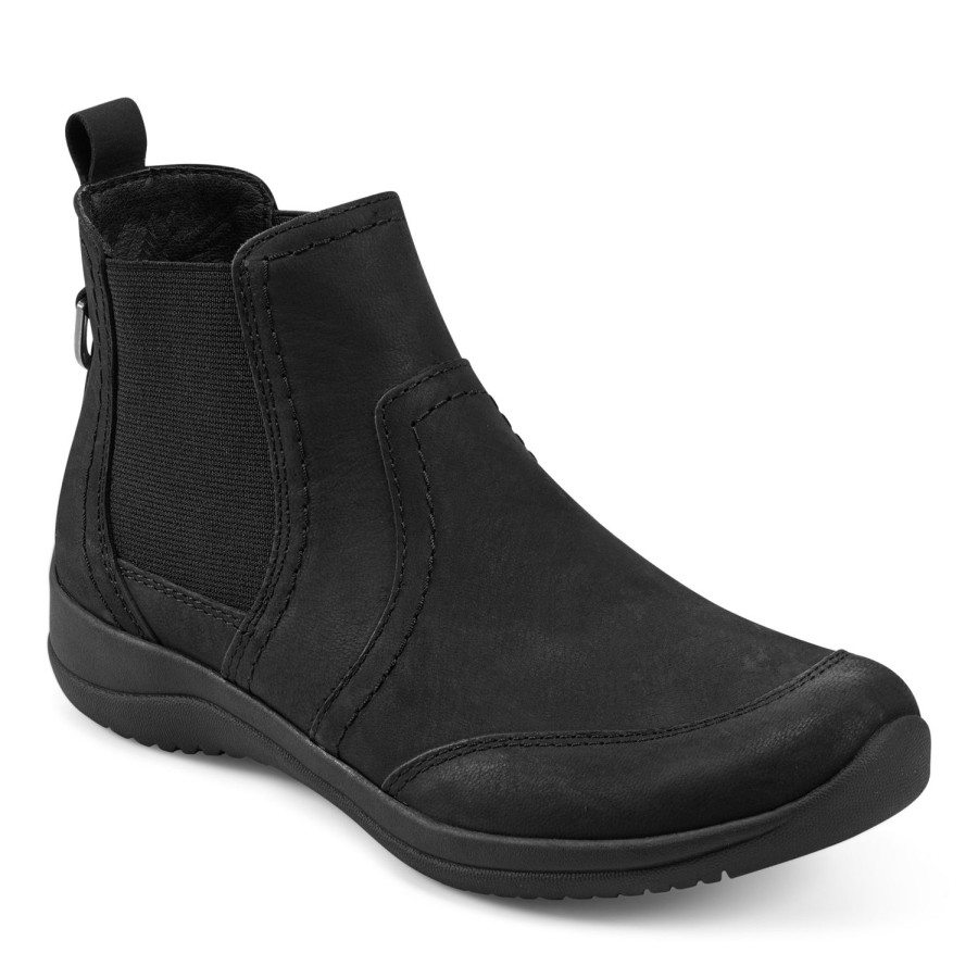 Boots & Booties Earth Shoes | Faine Round Toe Casual Slip-On Flat Booties Black