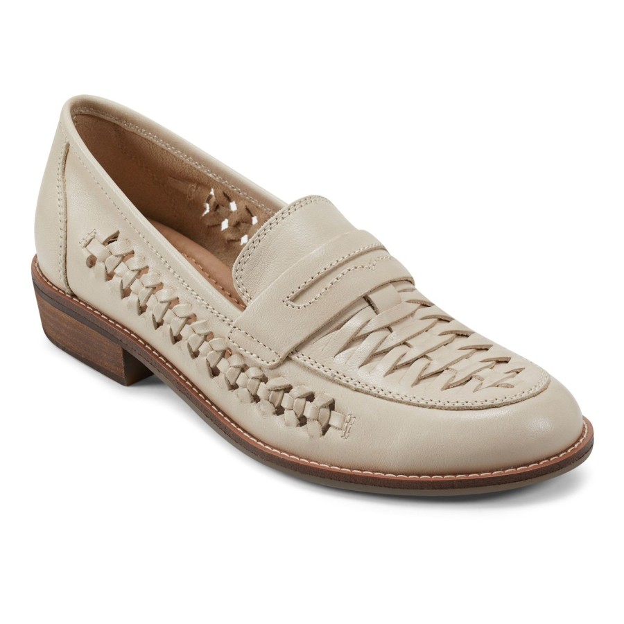 Casual Earth Shoes | Ella Round Toe Slip-On Casual Flat Loafers Ivory