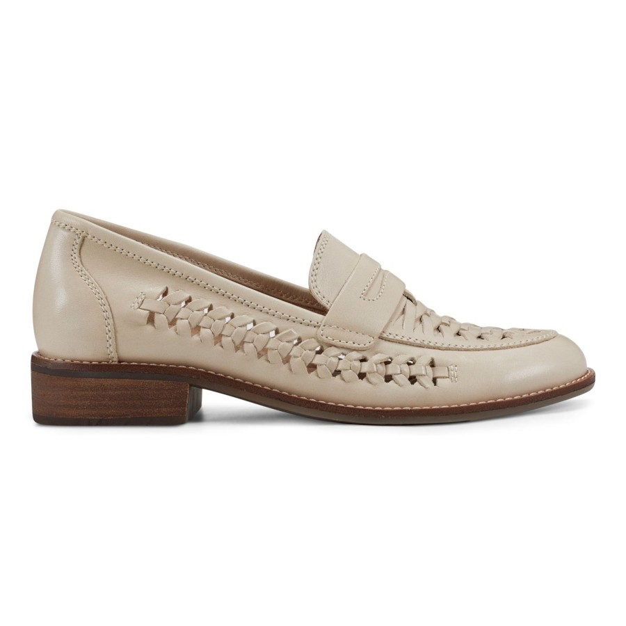 Casual Earth Shoes | Ella Round Toe Slip-On Casual Flat Loafers Ivory