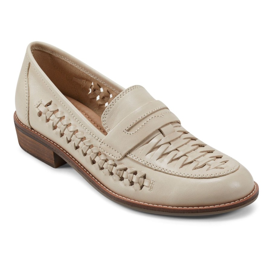 Casual Earth Shoes | Ella Round Toe Slip-On Casual Flat Loafers Ivory