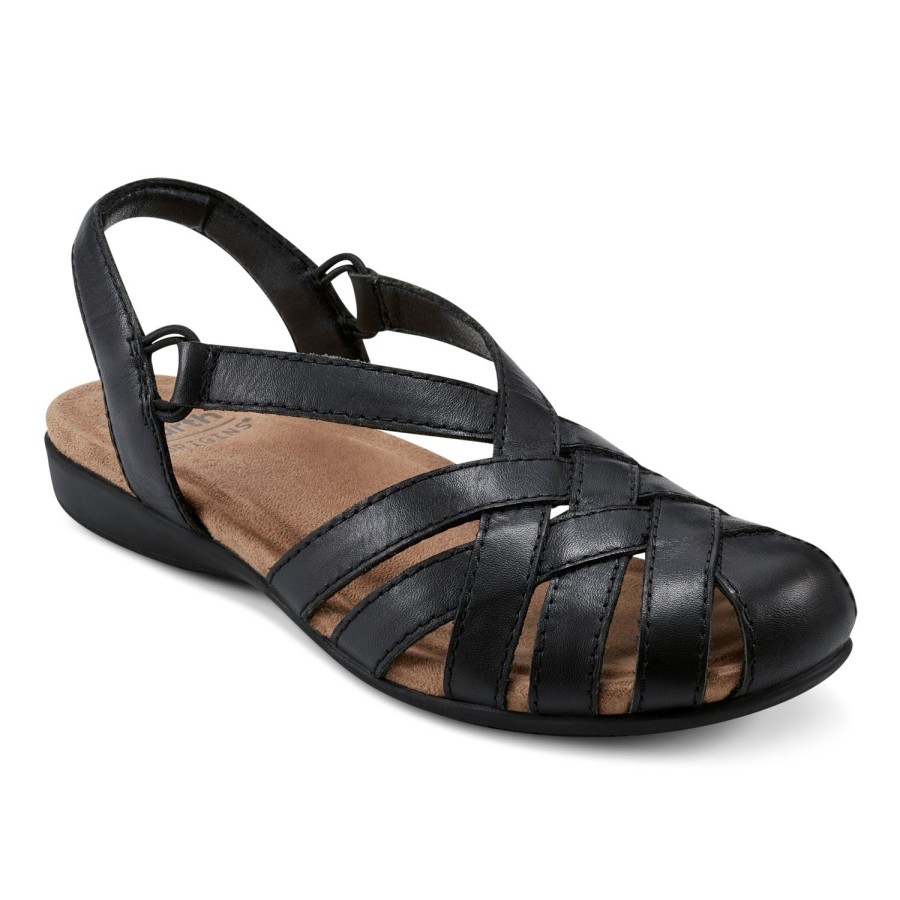 Casual Earth Shoes | Berri Woven Casual Round Toe Slip-On Sandals Black