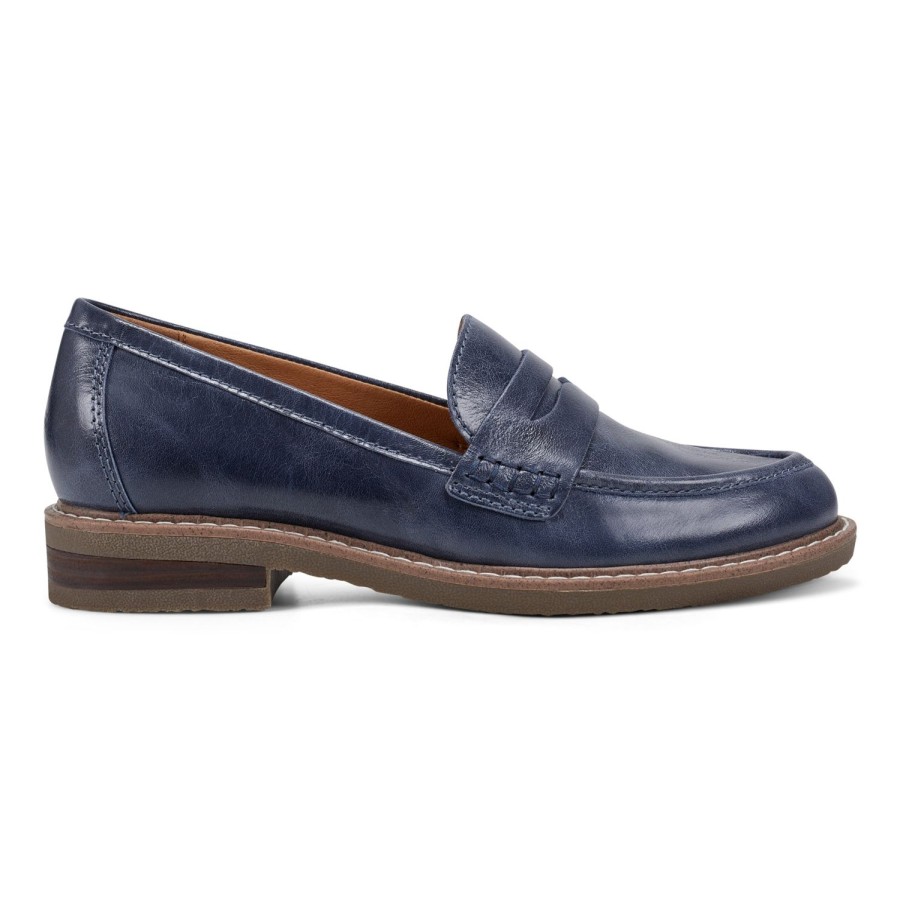 Casual Earth Shoes | Javas Round Toe Casual Slip-On Penny Loafers Dark Blue