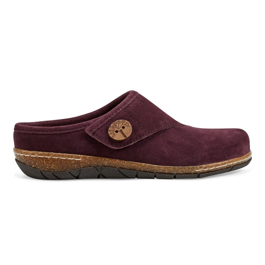 Casual Earth Shoes | Ezra Round Toe Casual Slip-On Flat Clogs Dark Red