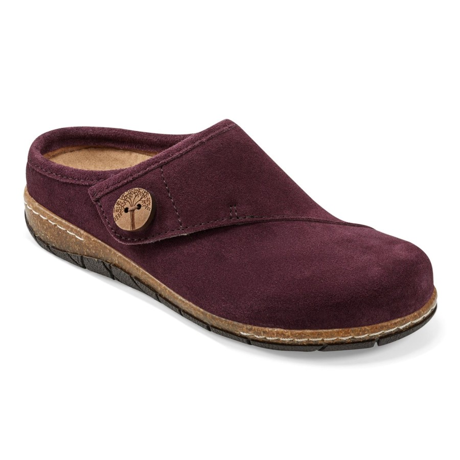 Casual Earth Shoes | Ezra Round Toe Casual Slip-On Flat Clogs Dark Red