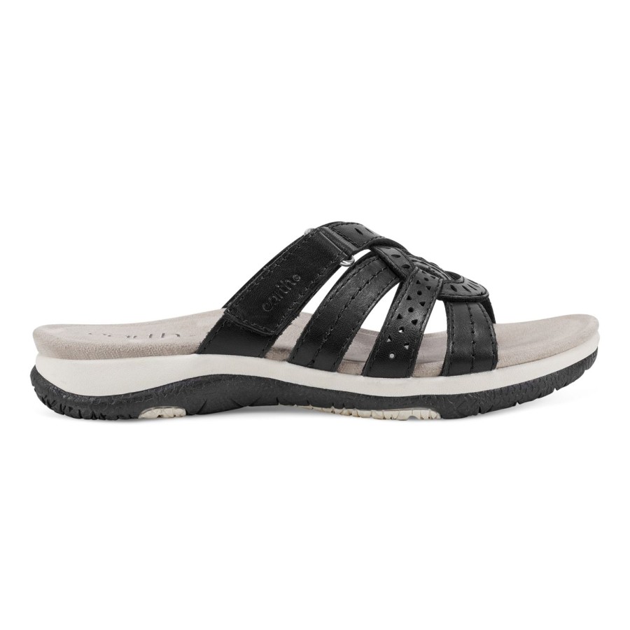 Casual Earth Shoes | Sassoni Strappy Casual Slip-On Flat Sandals Black