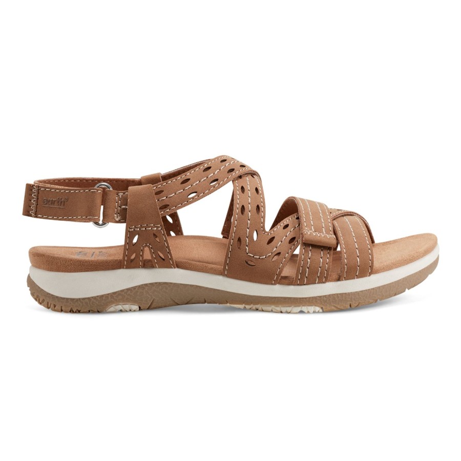 Casual Earth Shoes | Sass Round Toe Strappy Casual Flat Sandals Medium Brown