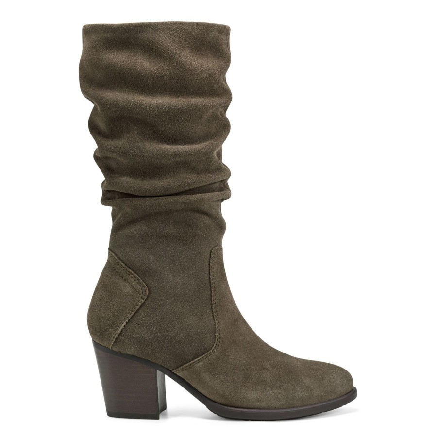 Boots & Booties Earth Shoes | Vine Block Heel Almond Toe Casual Boots Dark Green