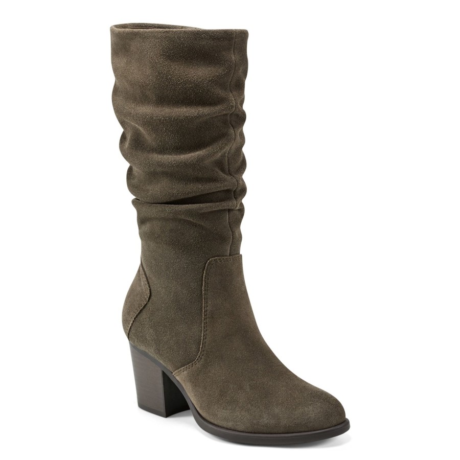 Boots & Booties Earth Shoes | Vine Block Heel Almond Toe Casual Boots Dark Green