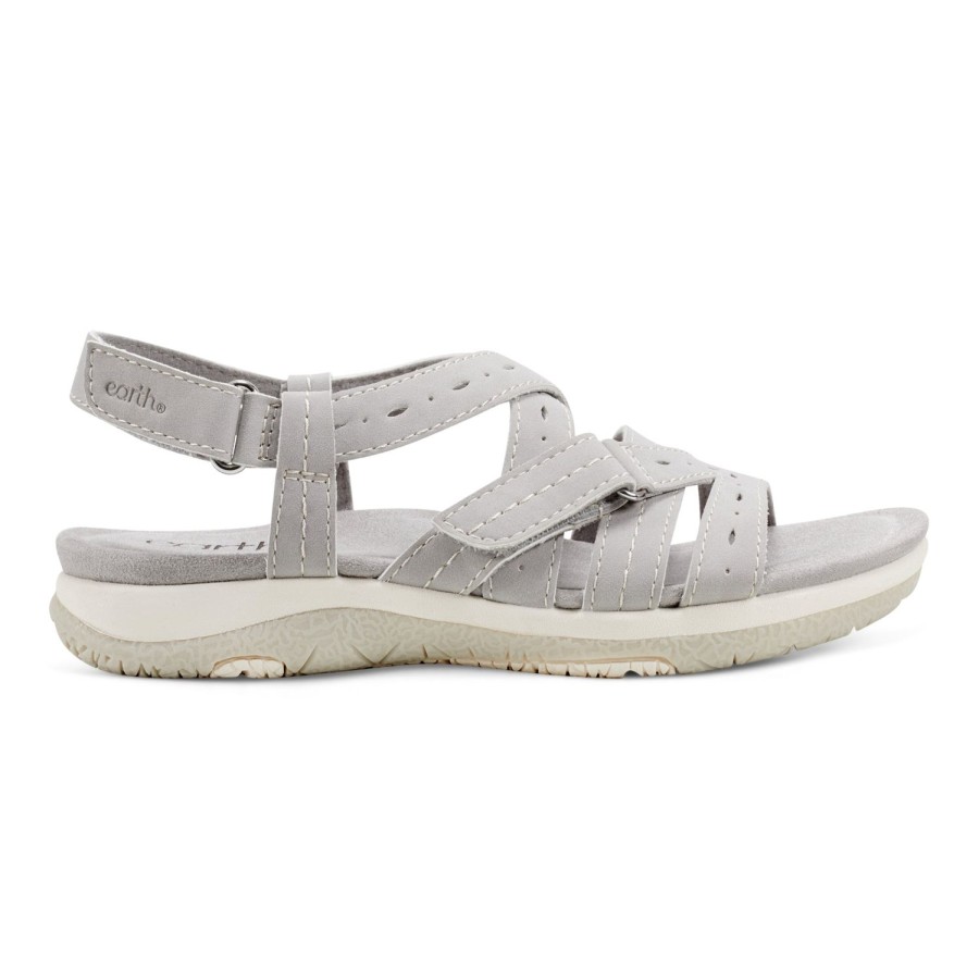 Casual Earth Shoes | Samsin Round Toe Strappy Casual Flat Sandals Light Gray