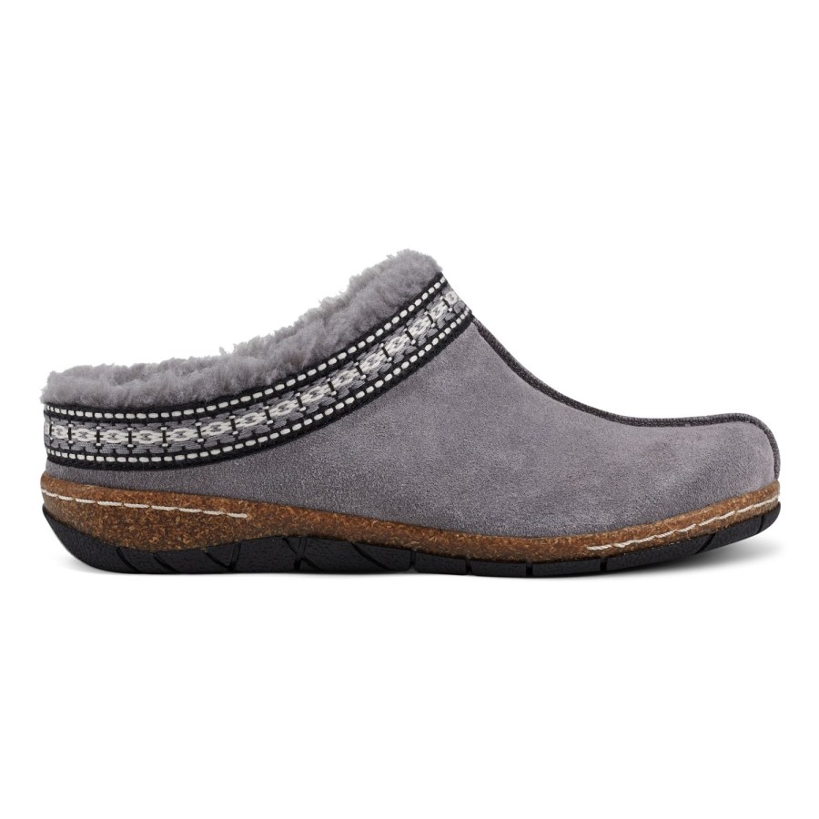 Casual Earth Shoes | Elya Round Toe Casual Slip-On Flat Clogs Dark Gray