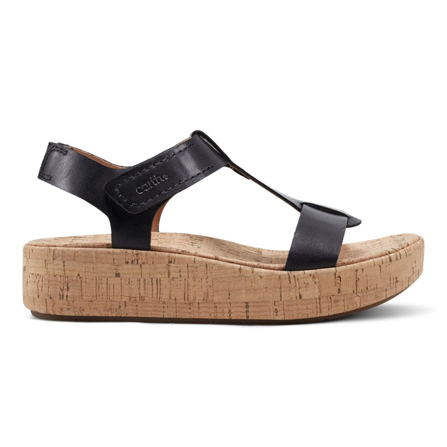 Casual Earth Shoes | Shari Sqaure Toe Platform Casual Wedge Sandals Black