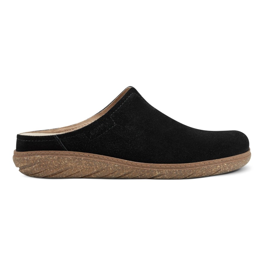 Casual Earth Shoes | Flan Round Toe Casual Slip-On Flat Mules Black