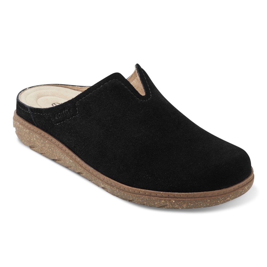 Casual Earth Shoes | Flan Round Toe Casual Slip-On Flat Mules Black