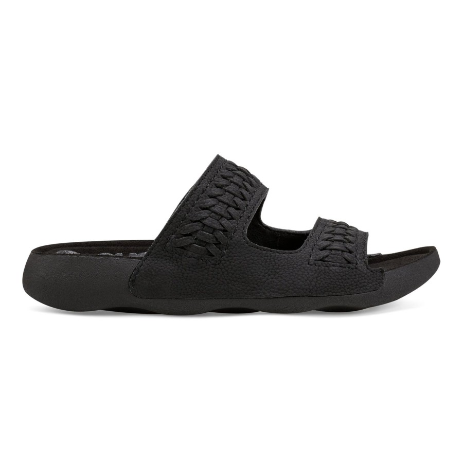 Casual Earth Shoes | Genie Round Toe Woven Casual Slip-On Sandals Black