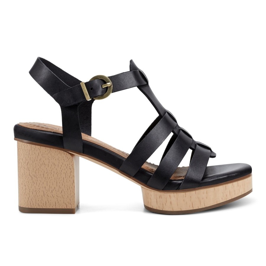 Casual Earth Shoes | Adona Fisherman Platform Sandals Black