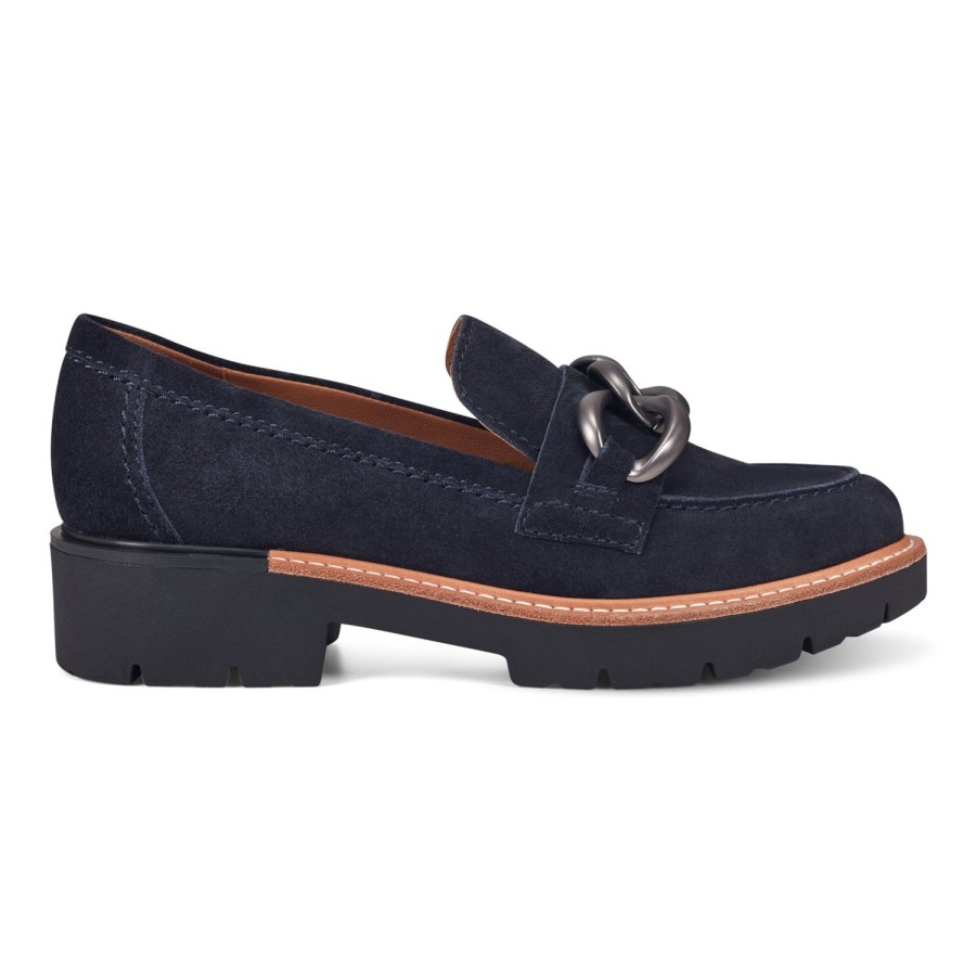 Casual Earth Shoes | Zalor Round Toe Lug Sole Casual Slip-On Loafers Dark Blue