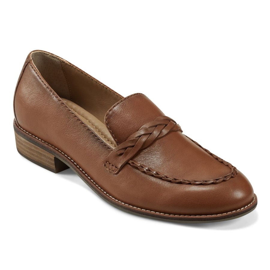 Casual Earth Shoes | Edie Stacked Heel Casual Slip-On Loafers Medium Brown