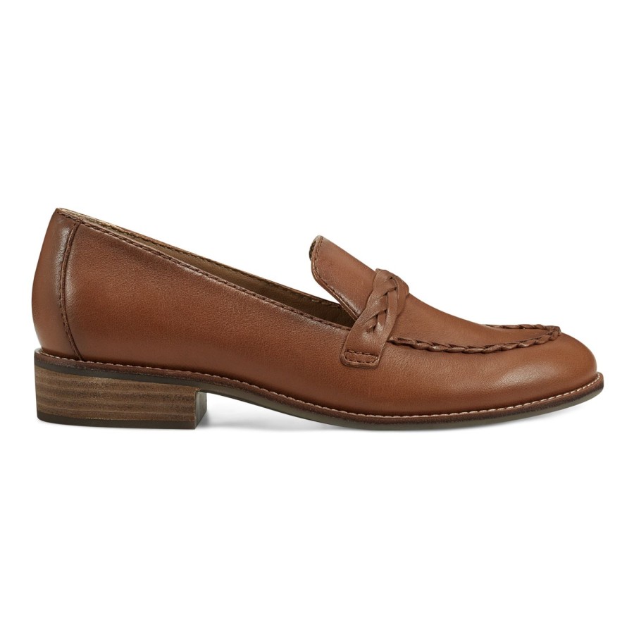 Casual Earth Shoes | Edie Stacked Heel Casual Slip-On Loafers Medium Brown