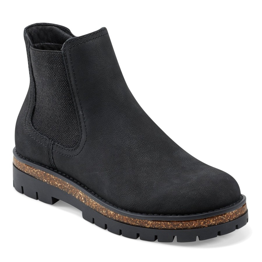 Boots & Booties Earth Shoes | Aydin Round Toe Casual Lug Sole Booties Black