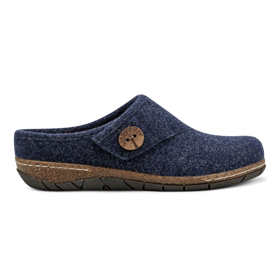 Casual Earth Shoes | Ezra Round Toe Casual Slip-On Flat Clogs Dark Blue