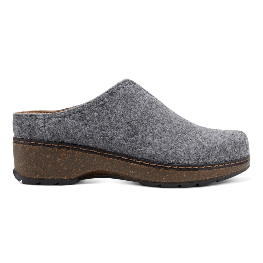 Casual Earth Shoes | Kolia Round Toe Slip-On Casual Heeled Mules Light Gray