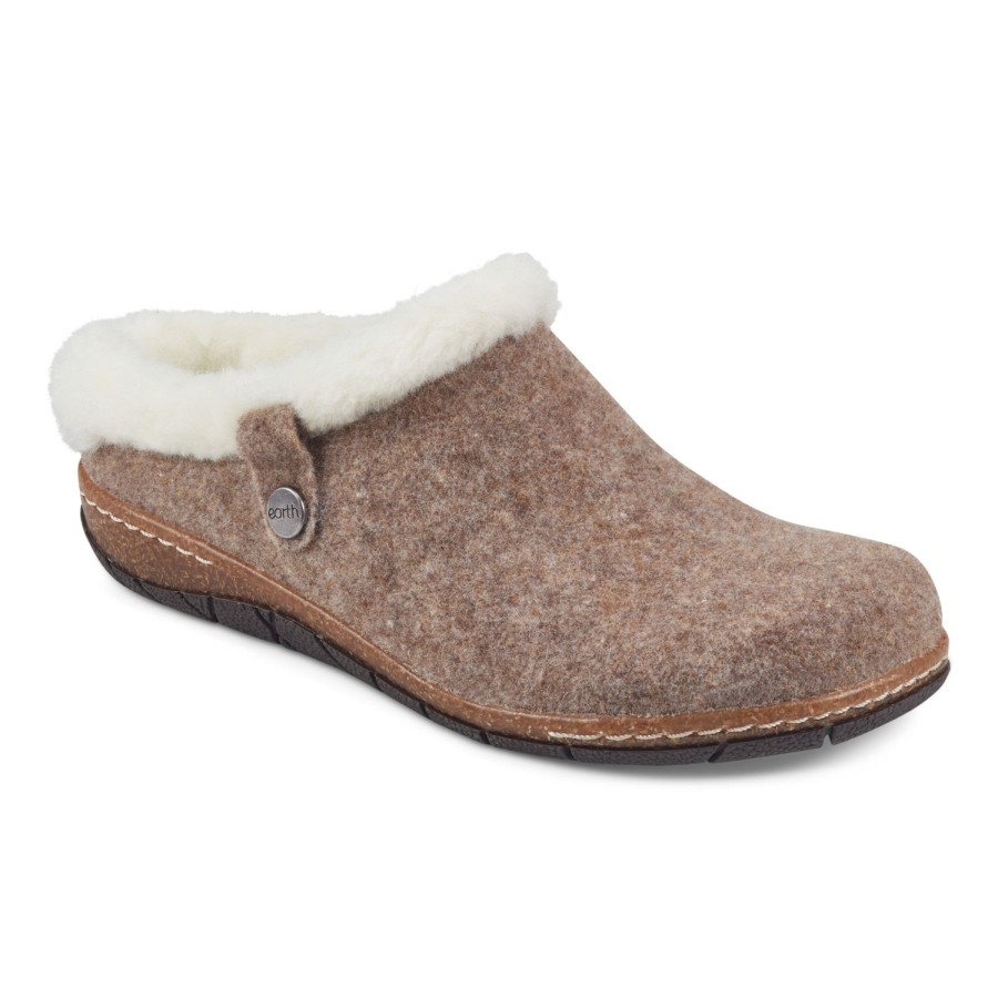 Casual Earth Shoes | Elena Cold Weather Round Toe Casual Slip-On Clogs Brown