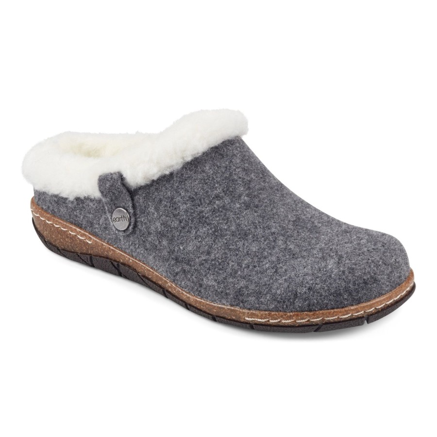 Casual Earth Shoes | Elena Cold Weather Round Toe Casual Slip-On Clogs Light Gray Wool