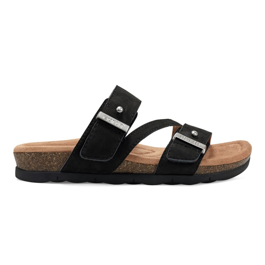 Casual Earth Shoes | Effa Strappy Casual Flat Slip-On Sandals Black