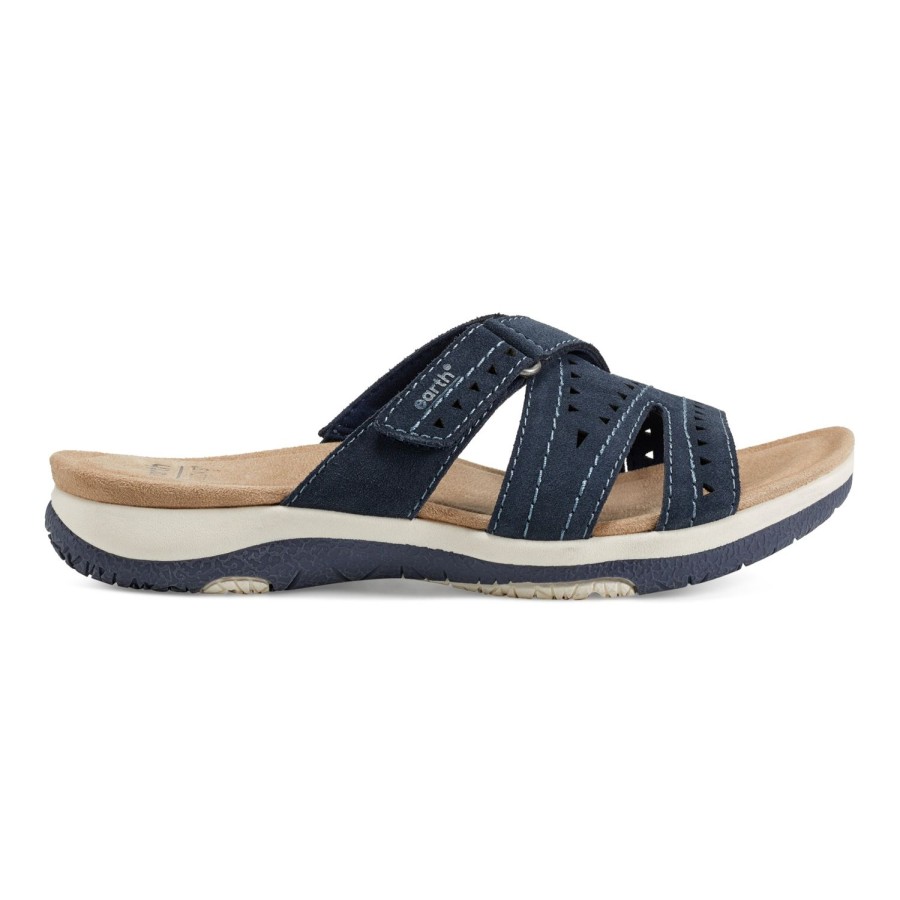 Casual Earth Shoes | Suella Strappy Casual Slip-On Flat Sandals Dark Blue